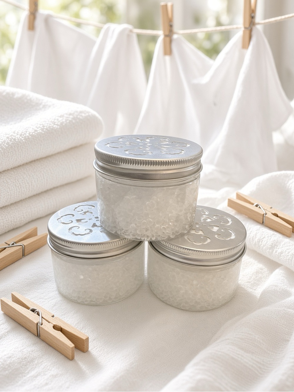 (3) Fresh Linen Odor Eliminator Aroma Bead Jar | Litter Trash Closet Bath